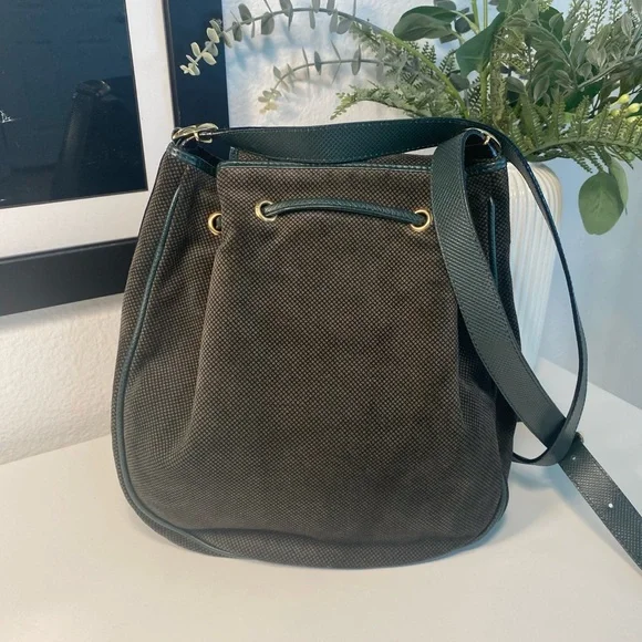 Rare Bottega Veneta Green Suede & Leather Drawstring Bag - Picture 14 of 14